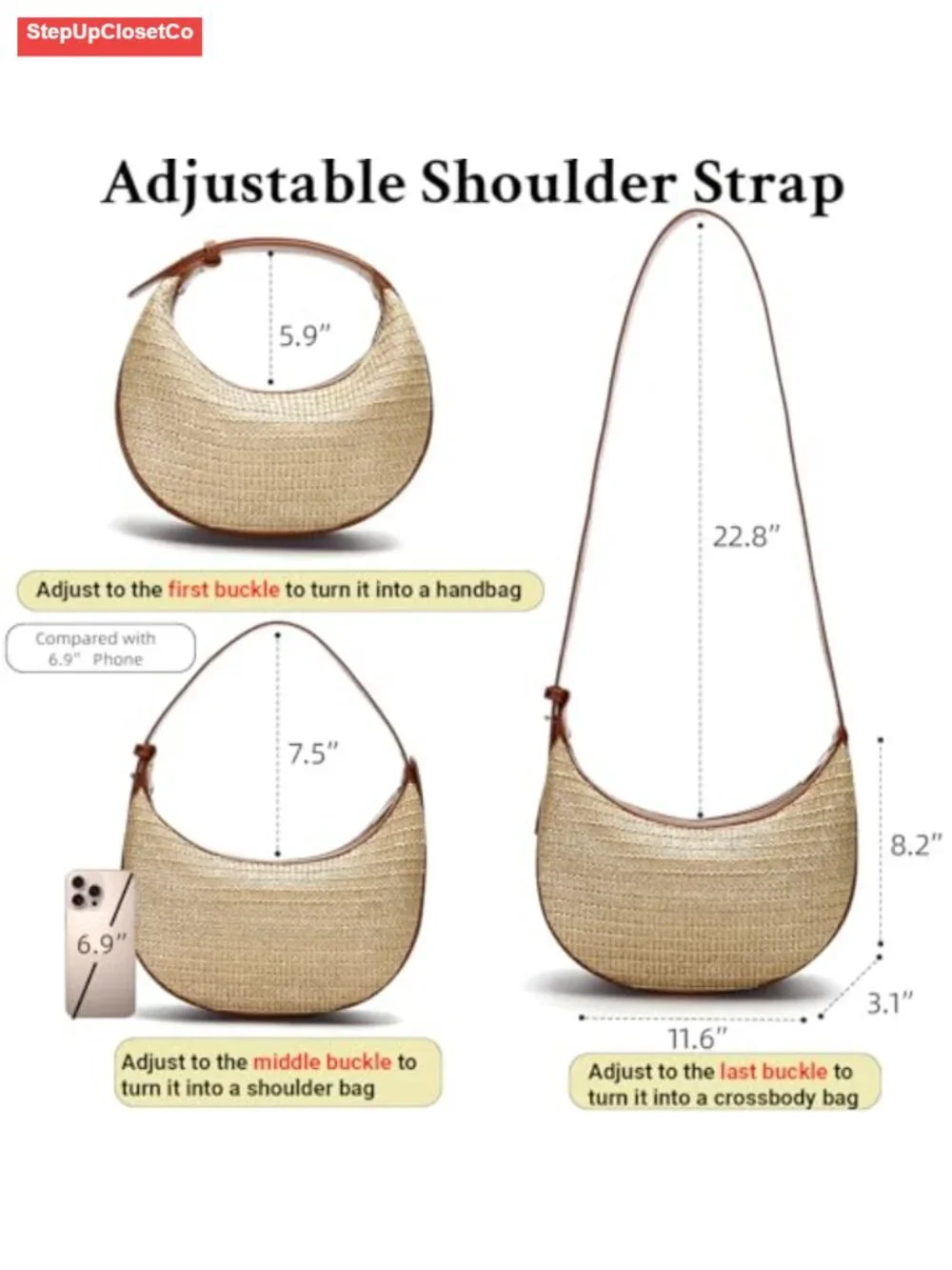 Handwoven Straw Hobo Shoulder Bag Women Crossbody Purse Summer